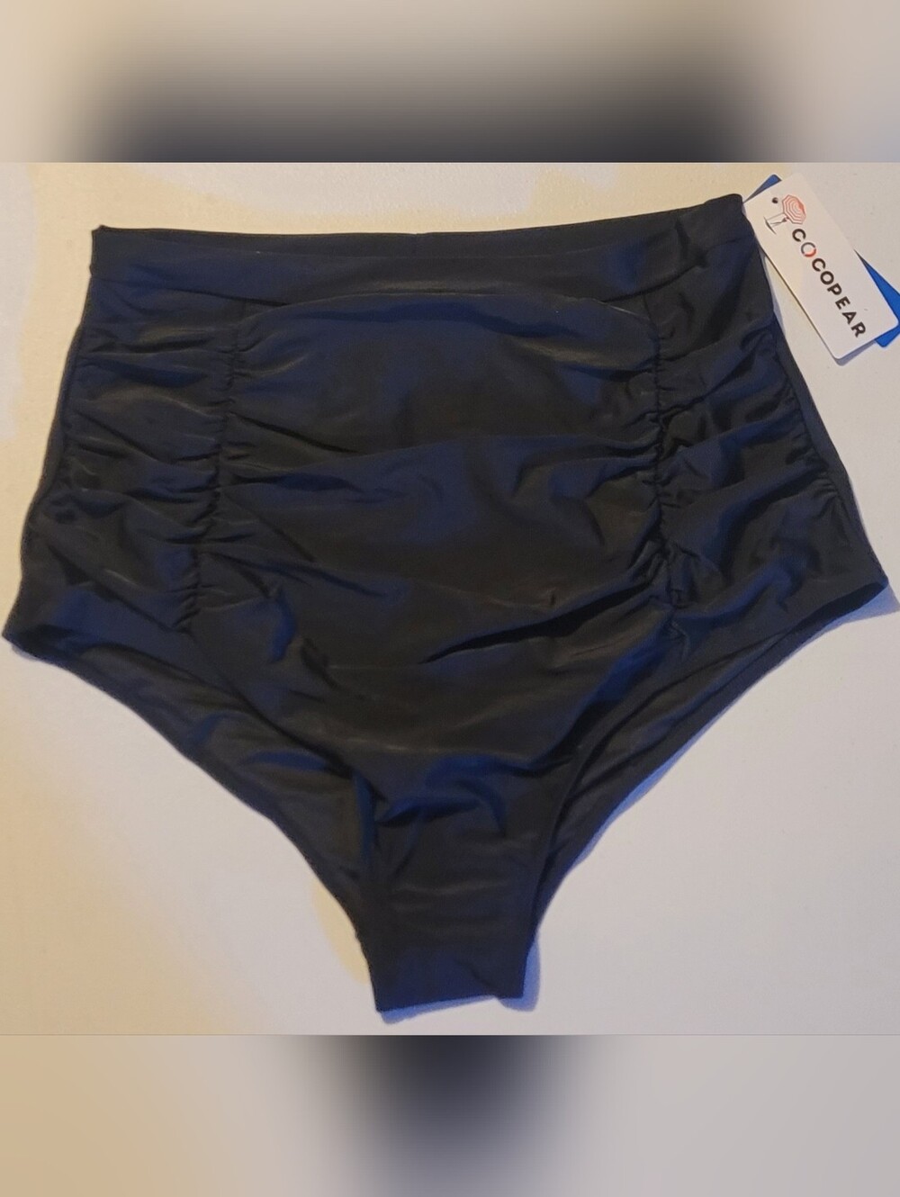 Cocopear, High-Waist With Pleated Sides Black Swim Bottoms, 2XL